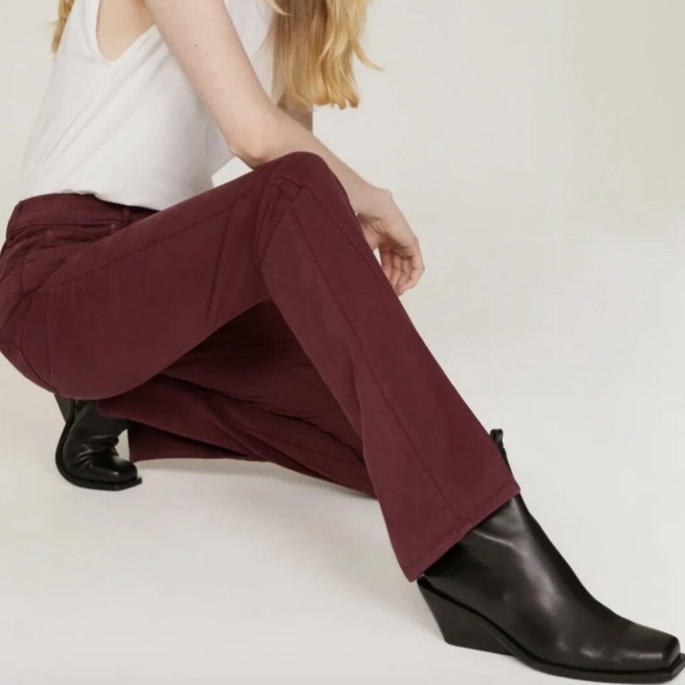 NWOT MOTHER RASCAL SLICED UP HEEL PLAY DATE  JEANS IN WASH BURGUNDY, SZ:24